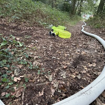 Rund 80 Kameradinnen und Kameraden der Feuerwehren Ibbenb&uuml;ren und H&ouml;rstel probten am Samstagvormittag im Teutoburger Wald den Ernstfall: das Vorgehen im Falle eines Waldbrandes. (Foto: Stadt Ibbenb&uuml;ren / Max Bertemes)