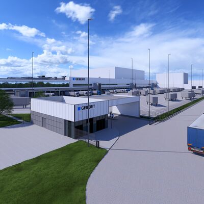 Das neue Distributionszentrum der Geberit Gruppe entsteht auf einem rund 180.000 Quadratmeter gro&szlig;en Grundst&uuml;ck im I-NOVA Park. (Foto: Geberit Gruppe)